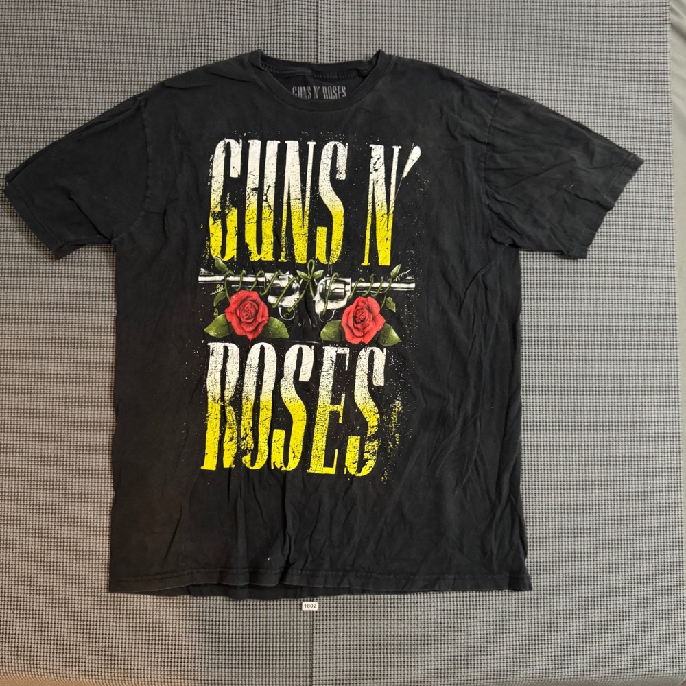 Guns N' Roses Graphic T-Shirt Mens XXL Black Distressed Logo Red Roses Rock Tee